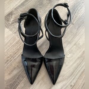 Alexander Wang Emma High Gloss Ankle Strap Pointed Toe Stilettos Pump Black SZ37